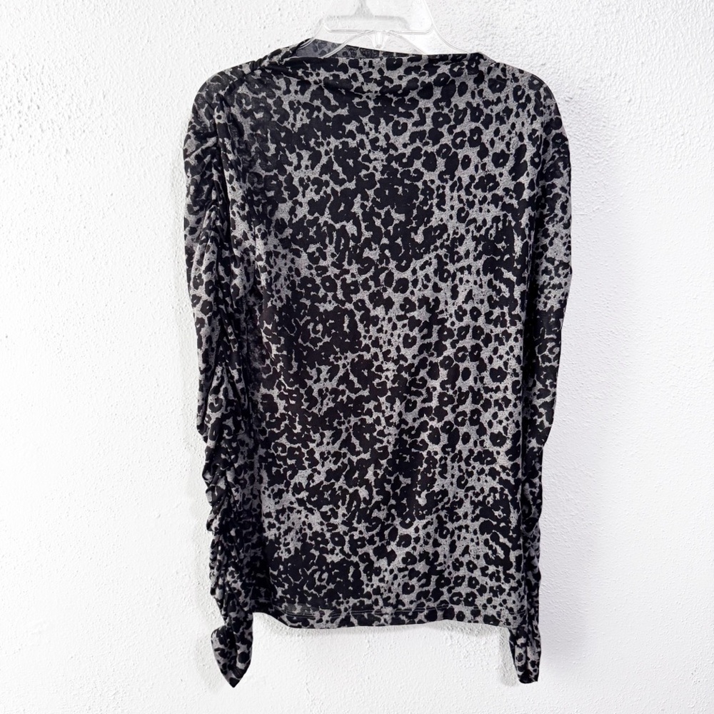 All Saints Black and Gray Leopard Print Long Sleeve Blouse